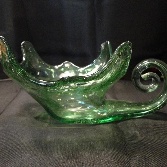 Vintage Hand Blown Glass MCM Cornucopia Swirl Tail Dish/Bowl - Picture 1 of 2